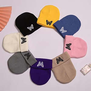Gorro de Punto de Invierno, Suave, Cálido, Transpirable, Color Sólido, Estilo con Vuelta, Diseño de Mariposa Bordada en 3D, Unisex, para Clima Frío - Product Image 1