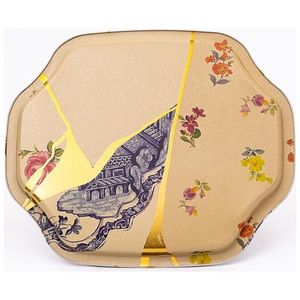 Kintsugi ถาดดอกไม้หลอดเลือดดำสีทองขนาด278X332มม. พร้อมขอบหยักโค้ง - Product Image 3