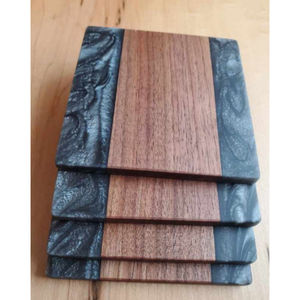 Handmade Custom Live Edge Wood And Black Epoxy Resin <b>Coasters</b> Set Modern Home <b>Drink</b> <b>Coasters</b> Unique Wooden Bar Accessories Gift - Product Image 1