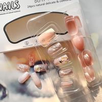 Faux ongles carrés courts à presser, 24 pièces, French Manucure, motif fleur blanche avec étoile, faux ongles scintillants, luxe