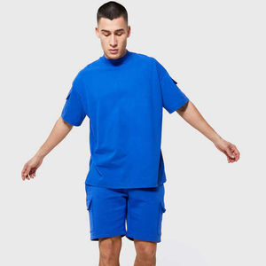 Conjunto de Verano para Hombre, 2 Piezas, Estilo Urbano, Color Liso, Secado Rápido, Camiseta y Pantalones Cortos de Tejido de Punto - Product Image 1