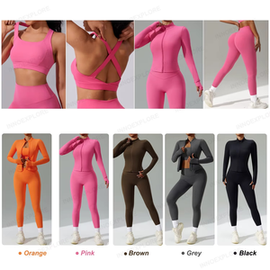 Survêtement personnalisé pour femmes 2 pièces ensemble respirant séchage rapide Yoga sport soutien-gorge veste de course Leggings d'entraînement automne hiver avant - Product Image 3