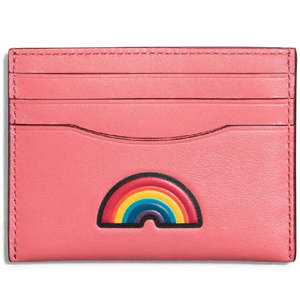 Portacarte Piatto in Pelle di Vitello Coach con Peonia Argentata, Inciso, Design alla Moda con Apertura a Scatto - Product Image 1