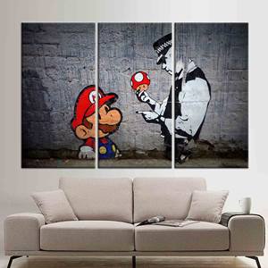Superbe toile imprimée inspirée des graffitis de Mario par Banksy pour une décoration moderne, 3P : Prête à accrocher - Product Image 1