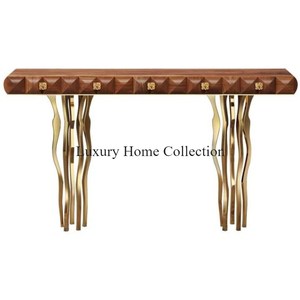 En bois et en métal fait dernière arrivée côté et Table Console matériel de qualité lourde utilisé marron dessus et cadre de couleur or placage brillant - Product Image 2
