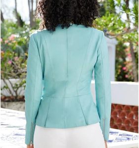 Veste en cuir véritable en cuir d'agneau noir noyé pour femmes veste à glissière fermeture à glissière veste avant - Product Image 2