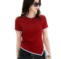 Fabricant de tricots sur mesure, pull en tricot pour femme à col rond et manches courtes, rouge, printemps-été.