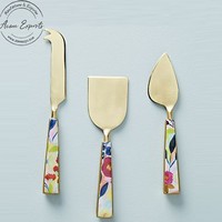 Ensemble de couteaux à fromage élégants avec poignées à imprimé floral et lames dorées Couverts élégants parfaits pour les fêtes et les cadeaux de planches à fromage