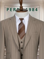 Costume d'affaires homme marron à rayures fines, croisé, col mandarin, en tissu peigné mélange viscose et polyester, infroissable, grande taille