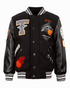 Chaqueta Varsity de Lona y Cuero de Alta Calidad para Hombre, Estilo Urbano Moderno, Cuello Alto, Personalizable, Impermeable, 2025 - Product Image 1