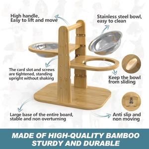Adjustable <b>Raised</b> <b>Dog</b> <b>Bowls</b> with Non-Skid Feet Bamboo Elevated Feeder Stand with 2 Stainless Steel <b>Bowls</b> 5 Level Pet Dining Tab - Product Image 2