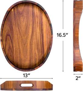 Bandeja para servir de madera ovalada hecha a mano con asas Bandeja decorativa de madera maciza para cocina, comedor y decoración del hogar Hecho en Vietnam - Product Image 2