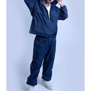 Vente en gros de survêtement coupe-vent surdimensionné bleu avec poche arrière zippée survêtement personnalisé deux pièces pour unisexe - Product Image 3