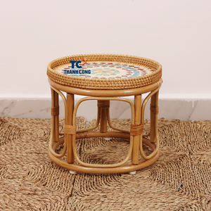 High Quality RATTAN <b>TABLE</b> WITH MOTHER OF PEARL INLAY Vietnam Artisan Work Ideal <b>for</b> Eid Ramadan Diwali Home Interior Decor - Product Image 1