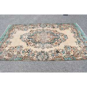 Vintage Turkish <b>Rug</b> 5.2 X 8.7ft Beige Green Wool Tabriz Style Patchwork Rectangle Latex Backing for Home Living Room <b>Bedside</b> - Product Image 4