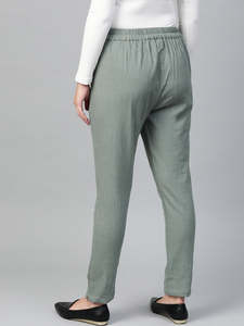 Comfortable Womens Casual Regular Fit Grey Cotton Slub <b>Trouser</b> <b>Pants</b> Soft Breathable Fabric For Daily Office Travel Wear - Product Image 2