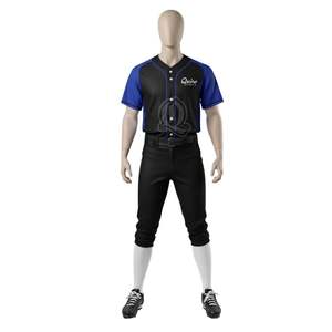 Uniforme de baseball noir et bleu royal personnalisé Maillot et pantalon de l'équipe avec passepoil contrastés en tissu polyester - Product Image 2
