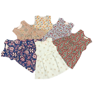 Robe décontractée pour filles, sans manches, imprimé floral, nœud à la taille, style princesse, 100% coton, confortable pour tous les jours, vêtements pour enfants - Product Image 1