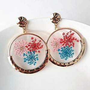 ต่างหูเรซิ่นที่มีดอกไม้จริงและมีกลิตเตอร์ต่างหูเรซินประดับด้วยอีพ็อกซี่สีฟ้ามหาสมุทรจากงานหัตถกรรมโซนส่งออก - Product Image 5