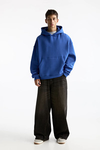 Venta al por mayor último diseño de alta calidad de color azul básico de algodón mezclado cálido logotipo personalizado impresión Unisex pulóver sudaderas con capucha para los hombres - Product Image 5