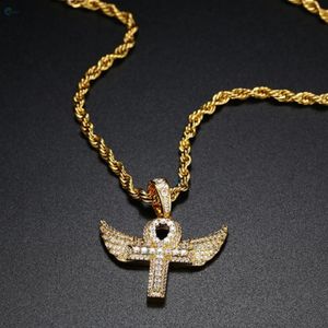 Luxury Solid Gold Plated Angel <b>Cross</b> <b>Necklace</b> For <b>Men</b> Lab Grown Diamond Wing <b>Cross</b> Hip Hop Pendant - Product Image 3