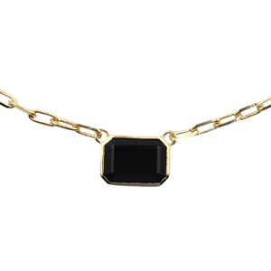 Trendy Black Onyx Emerald-Cut Baguette Shape Sterling Silver Gold Plated Adjustable Engagement Wedding Necklace - Product Image 2
