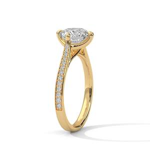 Bague de fiançailles solitaire en diamant de laboratoire taille brillant rond avec bande pavée, 2 carats, clarté VVS, or massif jaune, rose et blanc - Product Image 5
