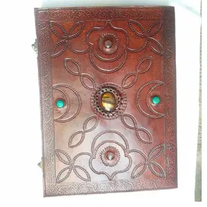 custom made 5 stone leather journals in size 6*8 inches made using real gemstones with cotton fiber handmade papers