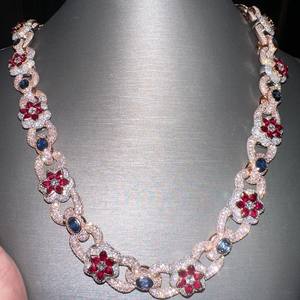 Cadena/Pulsera Cubana de Moissanita de 15 mm y 3 Filas, Plata de Ley 925, Collar de Lujo con Perlas Blancas de Grado AAAA para Hombre - Product Image 2