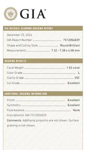 B2B D'VINS JEWELS GIA Certified 1,53 CT Diamante blanco suelto Redondo natural L Color FL FLOW Pureza EX Cut Pulido - Product Image 3