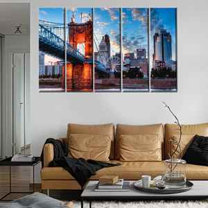 Tableau imprimé sur toile : Paysage urbain du pont de Cincinnati, décoration murale élégante, 5P : encadré - Product Image 1