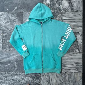 Soft Lemon Dusty Turquoise Acid Wash <b>Hoodie</b> 100% Cotton with Embroidered <b>Zip</b>-up Design Distressed Hem Sweatshirt - Product Image 4