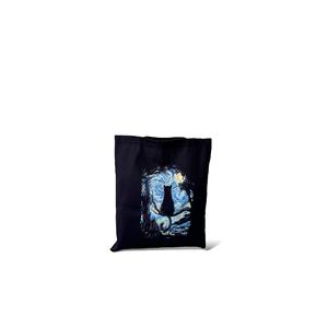 Borsa a tracolla nera con motivo a gatto