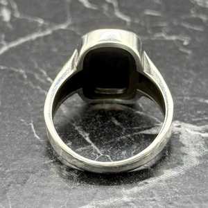 Men's Modern Statement Sterling Silver <b>Signet</b> <b>Ring</b> Elegant Black <b>Onyx</b> with Nature Inlay Minimalist Luxury Perfect Husband Gift - Product Image 6