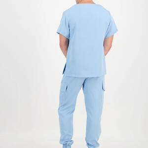 Uniformes Médicos Unisex de Primera Calidad al por Mayor, Tejido Elástico de Poliéster y Spandex, Ropa de Trabajo Cómoda, Conjunto con Múltiples Bolsillos, Color Azul Marino - Product Image 2