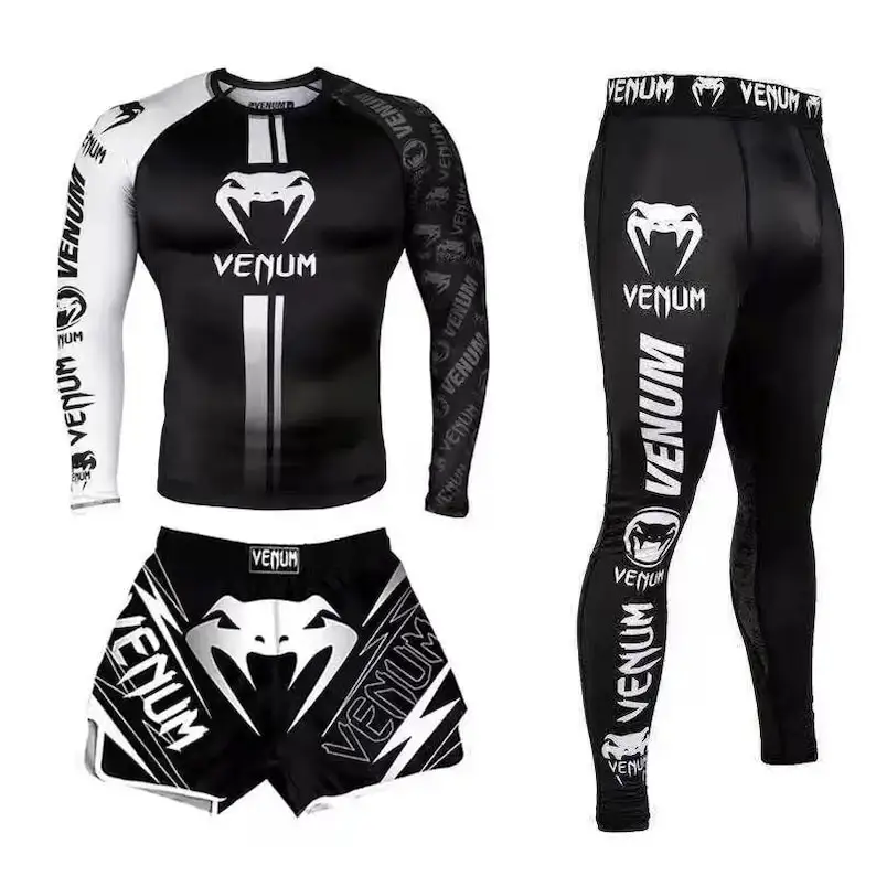 Jiu Jitsu Rashguard MMA T-shirt +Pants For Men 3PCS/Set Brazilian Grappling Bjj Boxing Rash Guard Sport Clothing Gym Shorts
