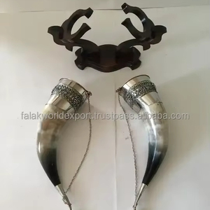 Cuerno para beber vikingo puro 100% con soporte de madera de cuerno de búfalo tallado, restaurante de Hotel doméstico de alta calidad, producto de venta caliente de FWE - Product Image 2