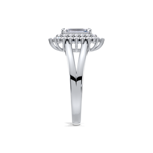 IGI Certified Emerald Cut Lab Grown Diamond Double Halo <b>Split</b> Shank Engagement-Wedding <b>Ring</b> in 14K Yellow / White & Rose Gold - Product Image 3