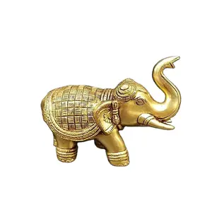 Home Decor Metal Brass Crafts Sculpture Decoration Elephant Statues Golden from Indian Manufacturer Gold Folk Art India Animal