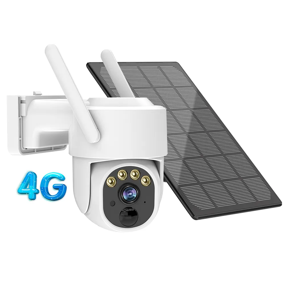 Câmera solar CCTV 4G Cartão Sim 12000mAh Bateria 3W Painéis solares CCTV sem fio para Rede externa Ptz 360 Câmera de Segurança ao ar livre