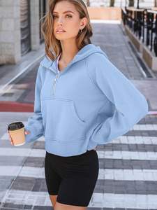 Vêtements de rue automne nouveau Style Couple à la mode décontracté coupe ample demi-fermeture éclair pull à capuche pour les femmes - Product Image 6