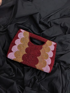 Bolso de Mano Ecológico de Lujo con Cuentas Rojas y Doradas Bordadas, Correa Única Abierta para Navidad, Pascua, Halloween, Cumpleaños, Día de San Valentín - Product Image 2