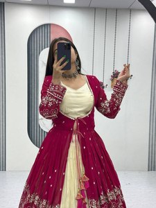 Hot Selling Indian Style Heavy Design Simar Cosmos Blouse Faux Georgette Thread & Sequence Work <b>Shrug</b> And Simar Cosmos Lehenga - Product Image 3