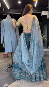 One Quality Up Aqua Green Lahenga Choli (entièrement cousu) - Product Image 4