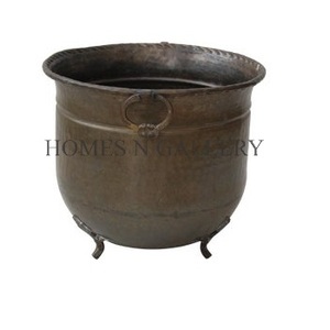 Vintage Mid Century <b>Old</b> Century Style hand <b>crafted</b> patina Brass footed with handles Planters Pots At Low Price Made In India - Product Image 1