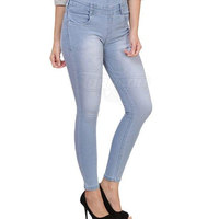 Pantalones vaqueros de algodón transpirables de cintura elástica media, rectos, casuales, de punto, de moda, nuevos, al por mayor para mujer