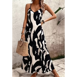 Robe d'été sexy à col en V et bretelles spaghetti, sans manches, style bohème, pour la plage et les fêtes - Product Image 1