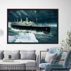 งานศิลปะบนผืนผ้าใบพิมพ์ลาย - ภาพเรือสำราญชายฝั่งสำหรับตกแต่งบ้าน,1P:กรอบสีดำ - Product Image 1