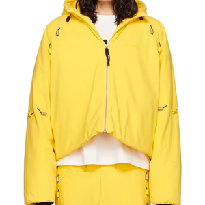 แจ็กเก็ตกันลมทรงหลวมของผู้ชายสำหรับฤดูหนาวงาน OEM ออกแบบด้วยลูกปัดผ้าใบผ้าฝ้ายบุนวมมีฮู้ดไหล่สตรีทสูง - Product Image 1