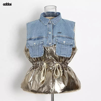 Veste en jean fantaisie 2 en 1 avec boutons-pression sur le devant, coupe-vent imperméable et respirant, et veste en jean bleu uni
